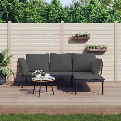 Vidaxl - 3-tlg. Garten-Lounge-Set mit Kissen Dunkelgrau Poly Rattan Image