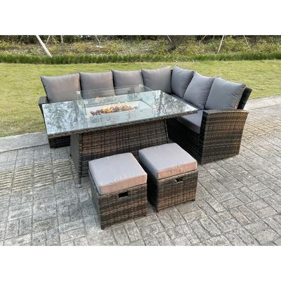High Back Rattan Gartenmöbel Sets Gas Feuer Grube Esstisch Set Gas Heizung Rechte Ecke Sofa Kleine Image