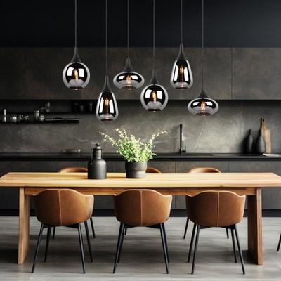 Hängeleuchte Esszimmer Pendelleuchte Glas 6 flammig Esstischlampe schwarz Glas chrom bedampft, Image