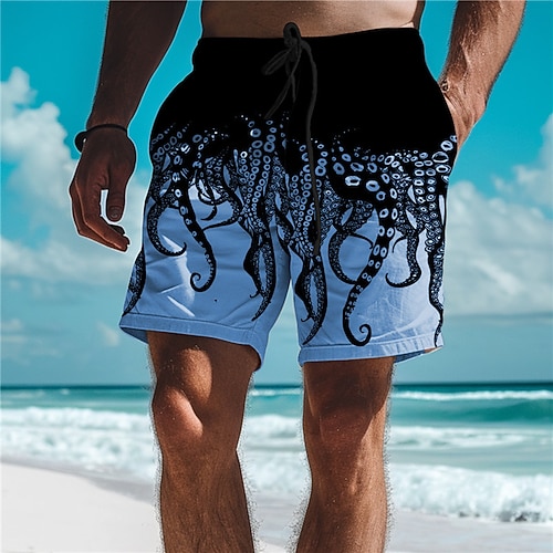 Herren Tiermotiv Oktopus Badehosen Badeshorts Boardshorts Mittlere Taille Urlaub Hawaiianisch Resort-Stil Urlaub Ferien Strand Kordelzug mit Mesh-Futter Elastischer Bund Designer Bekleidung Image
