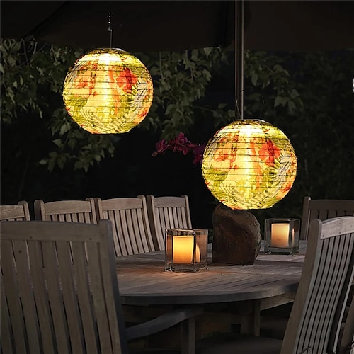 Solarlaternen für den Außenbereich, Garten-Splar, Camping, hängendes LED-Licht, LED-Solarlicht, chinesische hängende Laternenlampe aus Nylongewebe für die Dekoration zu Hause im Freien Image