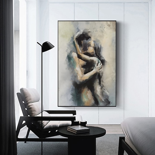Handgefertigtes Ölgemälde auf Leinwand, Wandkunst, Dekoration, abstrakte Aktfiguren, Paar für Wohnkultur, gerollt, rahmenlos, ungedehnt Image