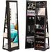 FJU 360Â° Rotating Jewelry Cabinet Standing Jewelry Armoire with Full Length Mirror Revolving Makeup Jewelry Holder Organizer w/Full Body Mirror Large Stand Up Jewelry Box Girl Women Gift Brown