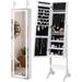 YINCHEN Mirror Jewelry Cabinet with Lights Full Length Mirror with Storage Organizer Lockable Jewelry Armoire Makeup Mirror Freestanding/Wall Mount/Over the Door White