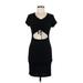 LIVI Casual Dress - Bodycon V Neck Short sleeves: Black Solid Dresses - Women's Size Medium