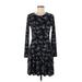 MICHAEL Michael Kors Casual Dress - A-Line Crew Neck Long sleeves: Black Floral Dresses - Women's Size Small