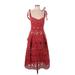 Three Floor Casual Dress - A-Line V-Neck Sleeveless: Red Print Dresses - Women's Size 10