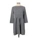 Ann Taylor LOFT Casual Dress High Neck 3/4 sleeves: Gray Marled Dresses - Women's Size Small