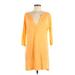 Beyond Casual Dress - Mini V-Neck 3/4 sleeves: Yellow Solid Dresses - Women's Size Medium