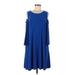 Nina Leonard Casual Dress - A-Line Scoop Neck Long sleeves: Blue Solid Dresses - Women's Size Medium