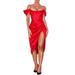 Loretta Off The Shoulder Satin Corset Dress - Red - House Of Cb Dresses