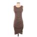 Leith Casual Dress - Bodycon Scoop Neck Sleeveless: Brown Solid Dresses - Women's Size Small