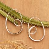'High-Polished Oval-Shaped Sterling Silver Hoop Earrings'