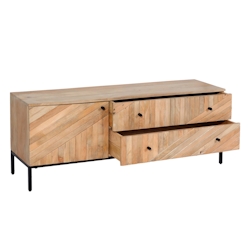 Mendler TV-Rack HWC-L95, TV-Board Fernsehtisch Lowboard TV-Schrank Kommode, Massiv-Holz Mango 56x145x43cm, natur
