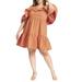 Plus Size Women's Off The Shoulder Ruffle Mini Dress by ELOQUII in Apricot Haze (Size 18)