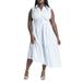 Plus Size Women's Asym Sleeveless Shirt Dress by ELOQUII in Soft Chambray Stripe White (Size 26)