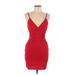 Fashion Nova Cocktail Dress - Mini V Neck Sleeveless: Red Print Dresses - Women's Size Large