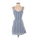 Hollister Casual Dress - Mini V Neck Sleeveless: Blue Stripes Dresses - Women's Size X-Small