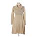 Style&Co Casual Dress - Mini Cowl Neck Long sleeves: Tan Solid Dresses - Women's Size Medium