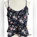 American Eagle Outfitters Tops | American Eagle Black Floral Print Lace Up Front Peplum Crop Tank Top | Color: Black/White | Size: L