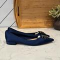 Zara Shoes | Blue Satin Zara Jeweled Flats Pointed Toe Embellished Chic Classy Statement | Color: Blue/Silver | Size: 6