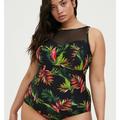 Torrid Swim | New! Torrid Sz 2 Palms Birds Of Paradise High Neck Mesh Swim Suit Bathing 2x | Color: Black/Green | Size: 2x