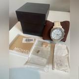 Michael Kors Jewelry | Michael Kors Ladies Chronograph Women's Watch Mk5079 White Acrylic Crystals Euc | Color: Cream/White | Size: Os