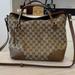 Gucci Bags | Gucci Monogram Textured Calfskin Medium Bree Foldover Tote Beige Ebony Nocciola | Color: Tan | Size: Os