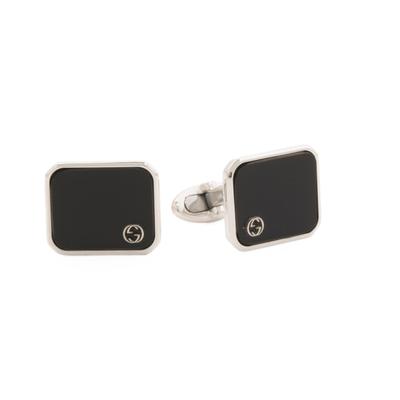 Gucci Accessories | Gucci Silver Made In Italy Sterling Silver Black Enamel Logo Cufflinks | Color: Silver | Size: Various