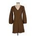 Madewell Casual Dress - Sweater Dress V-Neck 3/4 sleeves: Brown Solid Dresses - Women's Size Small