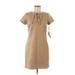 Tommy Hilfiger Casual Dress - Shift Tie Neck Short sleeves: Tan Solid Dresses - New - Women's Size 8 Petite