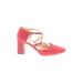 J.Crew Heels: Pumps Chunky Heel Casual Pink Print Shoes - Women's Size 7 1/2 - Almond Toe