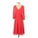 BCBGMAXAZRIA Casual Dress - A-Line V-Neck 3/4 sleeves: Red Solid Dresses - Women's Size 2X-Small