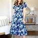 J. Crew Dresses | J. Crew Womens Size 2 Navy Blue White Floral Poplin Tiered Midi Dress Reimagined | Color: Blue/White | Size: 2