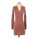 L Space Casual Dress - Mini Collared Long sleeves: Burgundy Marled Dresses - New - Women's Size Small