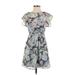 Xhilaration Casual Dress - Mini Crew Neck Short sleeves: Gray Floral Dresses - Women's Size X-Small