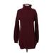 Hollister Casual Dress - Sweater Dress High Neck Long sleeves: Burgundy Solid Dresses - Women's Size Small
