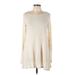 Puella Casual Dress - Mini Scoop Neck Long sleeves: Ivory Solid Dresses - Women's Size Large