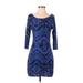Express Casual Dress - Mini Boatneck 3/4 sleeves: Blue Dresses - Women's Size Small