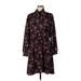 Ann Taylor LOFT Outlet Cocktail Dress - Shirtdress High Neck Long sleeves: Burgundy Dresses - Women's Size Large