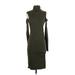 Pam & Gela Casual Dress - Bodycon Turtleneck Long sleeves: Green Print Dresses - Women's Size P