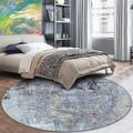 KTYUTJDH Area Rugs Living Room, Modern Abstract Design Grey-blue, Dark Blue, Grey-white, Blue-brown Pattern Carpet,Greyish Blue,Round ø 160 cm,Washable Rug