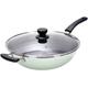 Modern Aluminum Alloy Wok Pan, Green No Chemical Coated Flat Bottom Chinese Woks Pans, Lightweight Stir-fry Pans with Anti Scald Handle and Visualization Glass Lid, for All Stove Tops,Induction-28cm (