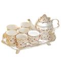Ceramic Tea Sets, China Coffee Set ，Tea Set, Tea Set for Adults Tea Set with Teapot Porcelain Coffee Cup Sets Afternoon Tea Service Flowering Tea Sets with Tea Tray (B) (Color : A)