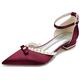 SOVORM White Pearl Wedding Shoes for Bride Flats Ankle Strap Buckle Pointed Toe Evening Dress Party Shoes,Burgundy,3 UK