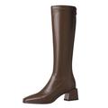 ACIGAL Women's Boots Square Toe Chunky Mid Calf Boots High Leg Slimming Elastic Boots Suitable for Daily Leisure and Shopping Trips,Brown,35