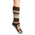 Tibetan Socks Hand Knit Wool Fleece Lined Long Slipper Socks (X-Small, Brown)