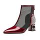 Luckywaqng Fashion Women's Ankle Boots - Women's Transparent Mesh Ankle Boots - Breathable Comfortable Elegant Touring Boots with Zippers - Block Heel Evening Shoes Half Shaft Women's Boots, Wine Red,