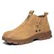 JiuQing Safety Boots Slip-On Steel Toe Cap Work Boots Mens Non-Slip Suede Chelsea Industrial Boots Welding Shoes,Brown,10 UK