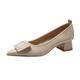 Women's Pointed Toe High Heels Square Buckle Middle Heeled Court Shoes Chunky Heeled Shallow Mouth Shoes Women's Soft Bottom Fashion Shoes Beige